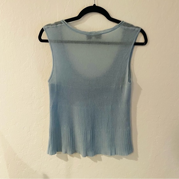Saint Laurent Top Tank Semi-Sheer Pure Cashmere Sleeveless Blue Tank Top… - Picture 6 of 13